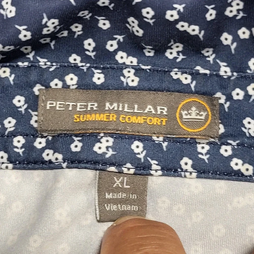 Peter Millar Crown Summer Comfort Blue Floral Performance Jersey Golf Polo Sz XL